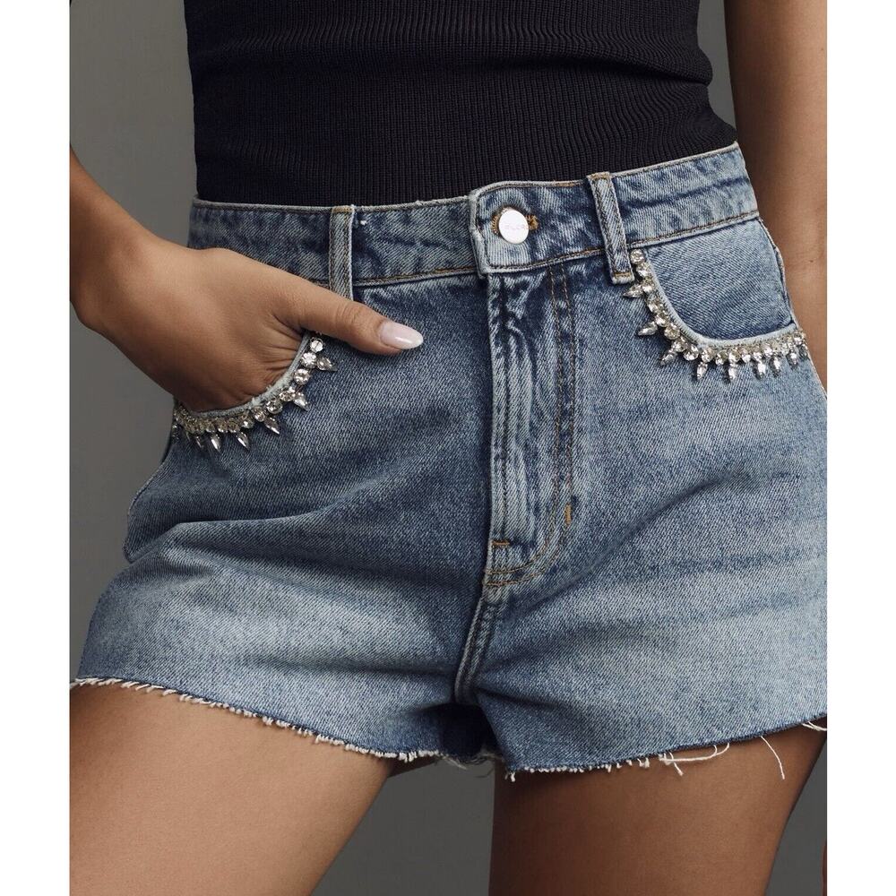 Anthropologie Pilcro Lover Embellished Cut-Off High Rise Denim Jean Shorts 29